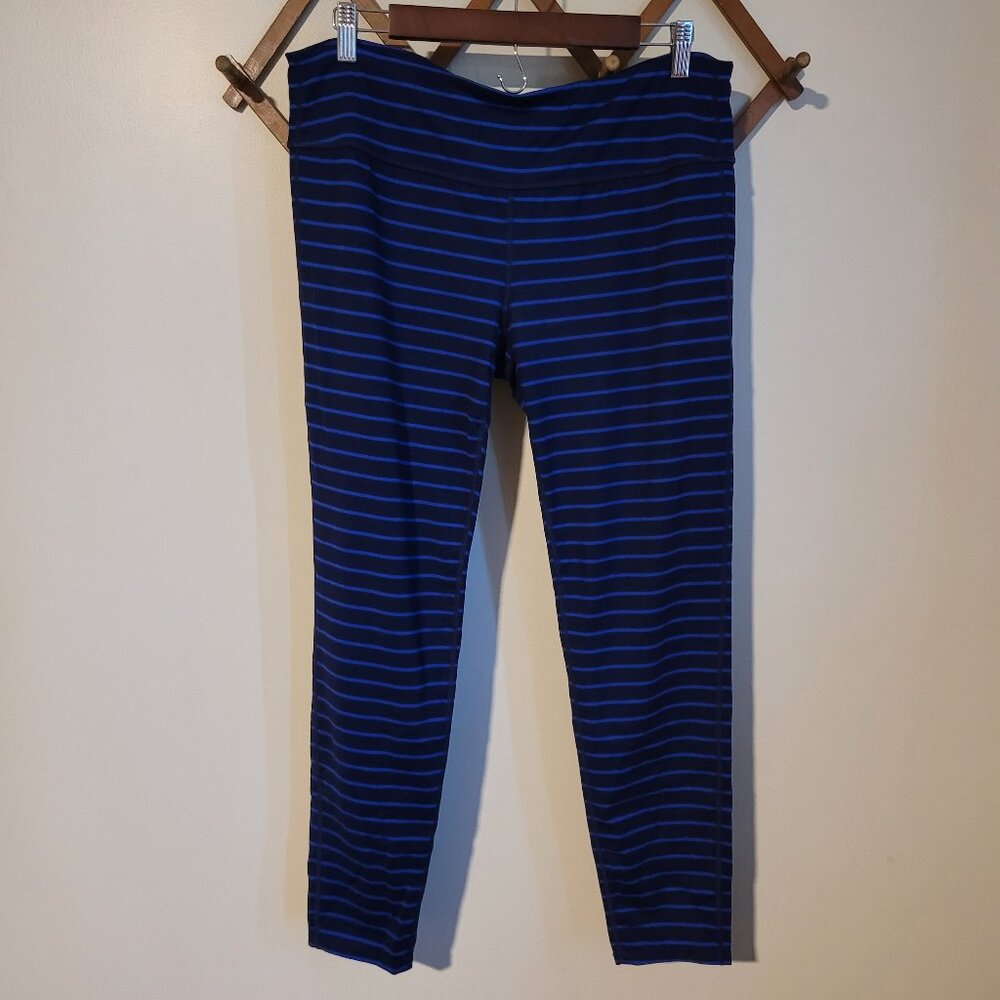 Athleta Navy Blue Striped Jersey Leggings SZ XL
